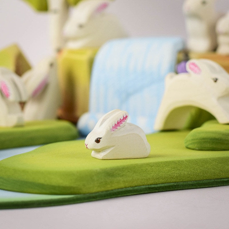 Bumbu Toys | White Baby Rabbit Perching at Milk Tooth Australia
