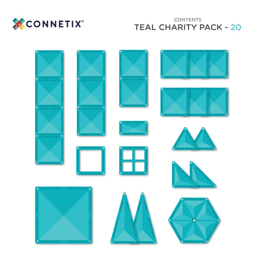 Connetix Tiles Charity Pack Teal 20 Pieces for MND research at Milk Tooth Australia
