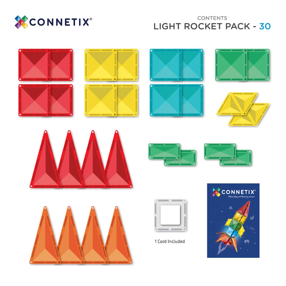 Connetix Tiles | 30 Piece Light Rocket Pack at Milk Tooth Australia