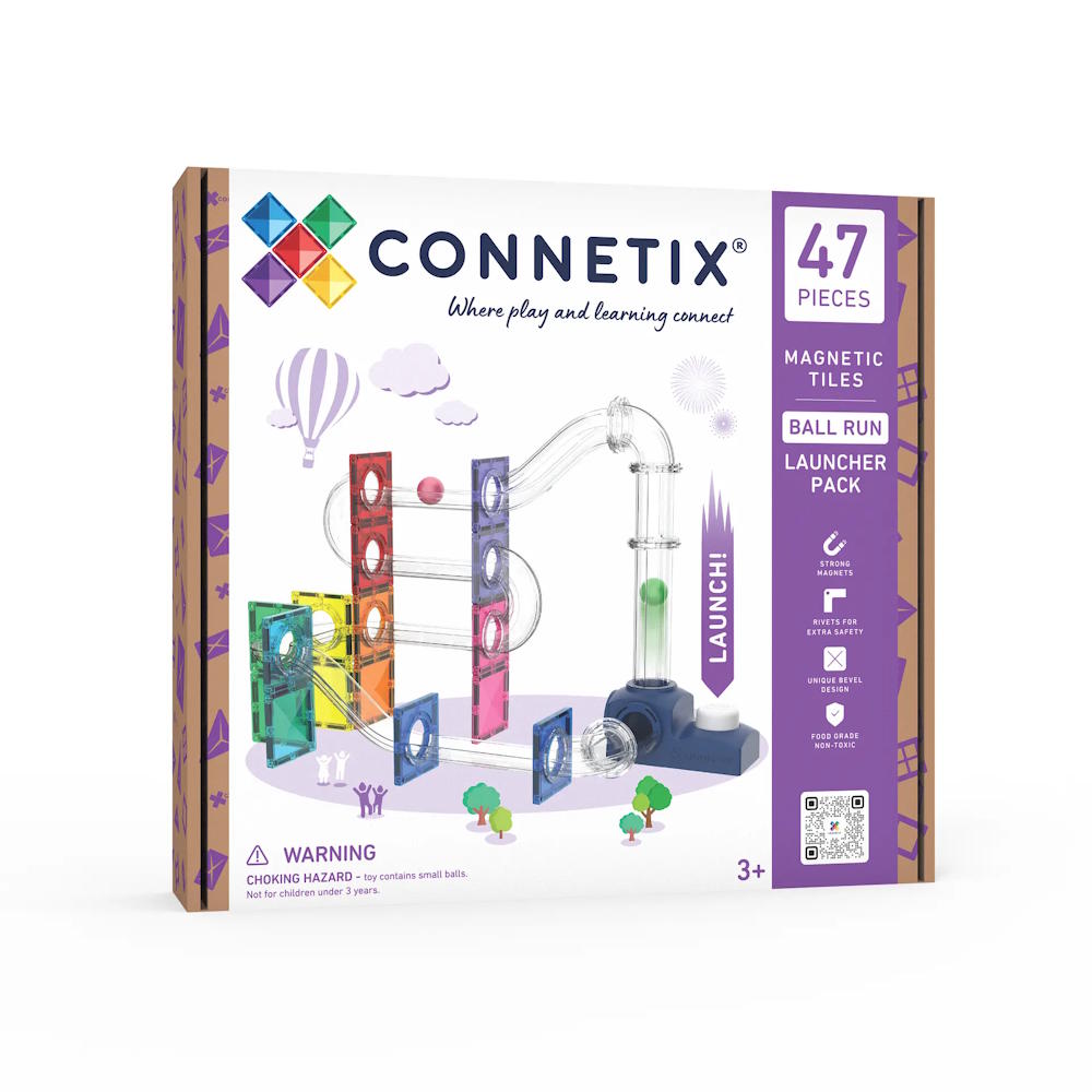 Connetix Tiles | 47 Piece Ball Run Launcher Pack at Milk Tooth Australia