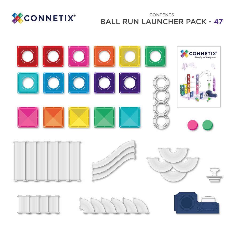 Connetix Tiles | 47 Piece Ball Run Launcher Pack at Milk Tooth Australia