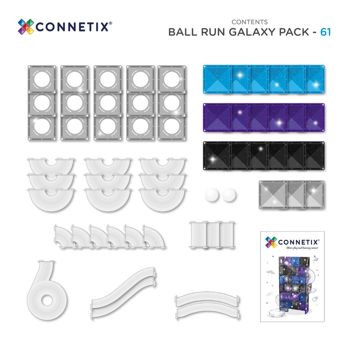 Connetix Tiles | 61 Piece Ball Run Galaxy Pack at Milk Tooth Australia