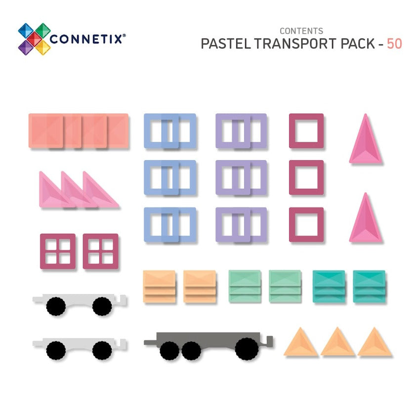 Connetix Tiles | 50 Piece Pastel Transport Pack at Milk Tooth Australia