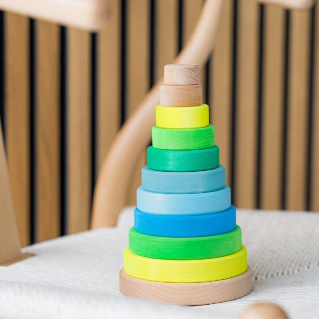 Grimm's | Conical Stacking Tower Neon Green at Milk Tooth