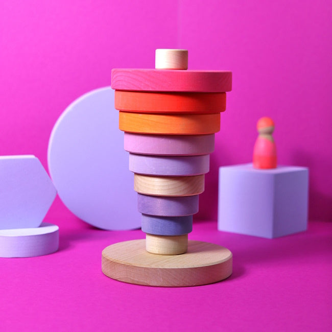 Grimm's | Conical Stacking Tower Neon Pink at Milk Tooth