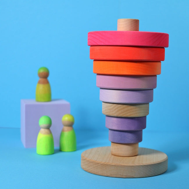 Grimm's | Conical Stacking Tower Neon Pink at Milk Tooth