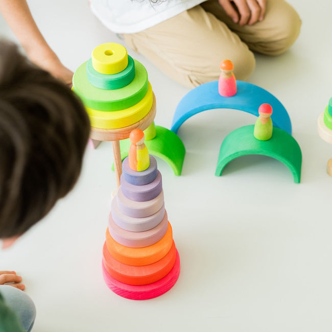 Grimm's | Conical Stacking Tower Neon Pink at Milk Tooth