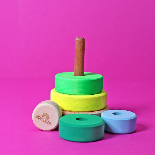 Grimm's | Small Conical Stacking Tower Neon Green at Milk Tooth