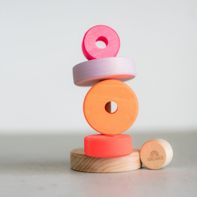 Grimm's | Small Conical Stacking Tower Neon Pink at Milk Tooth
