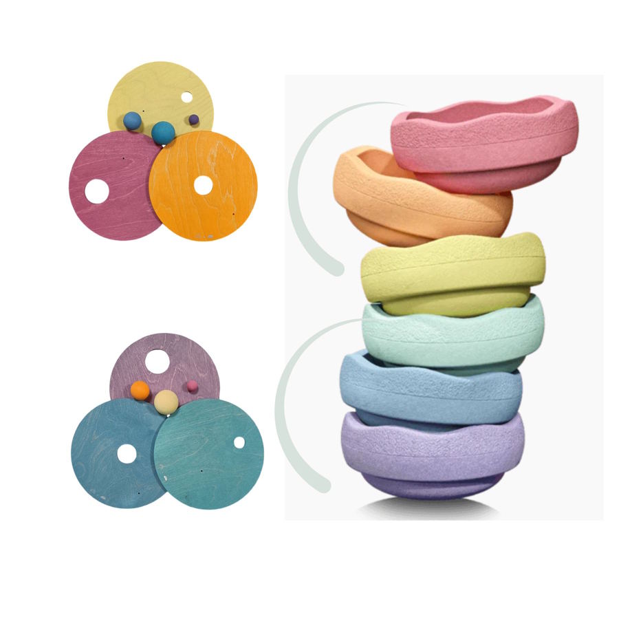 Grimm's x Stapelstein | Rolling Discs Rainbow Pastel Cool SET ASIDE at Milk Tooth Australia