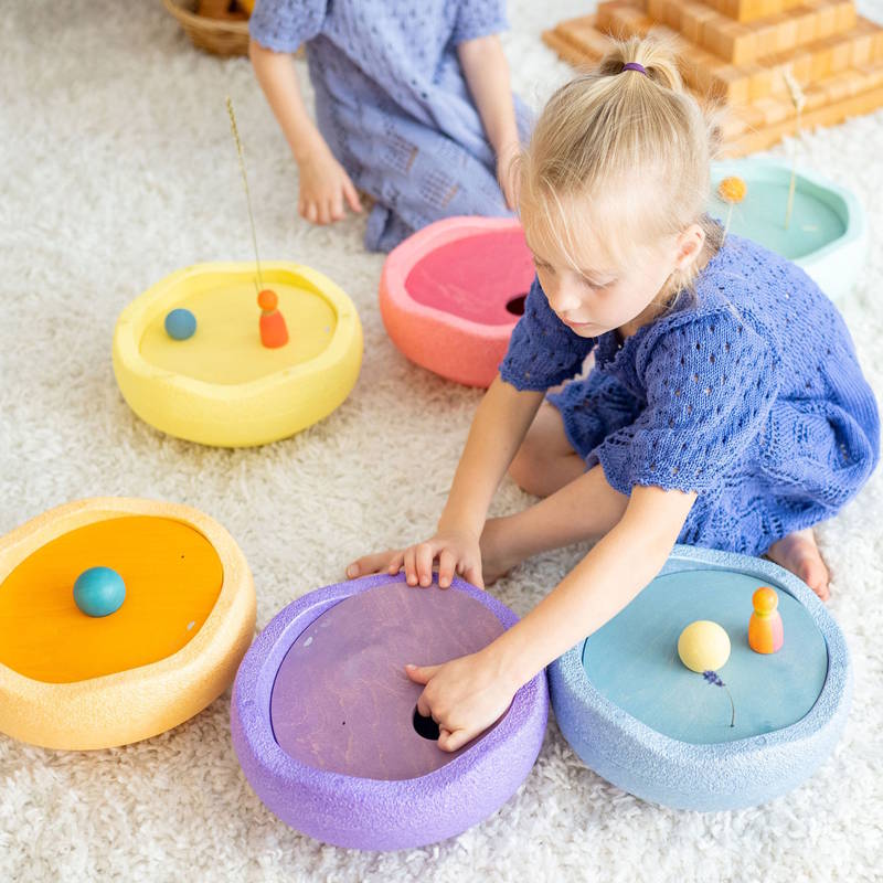 Grimm's x Stapelstein | Rolling Discs Rainbow Pastel Warm at Milk Tooth Australia