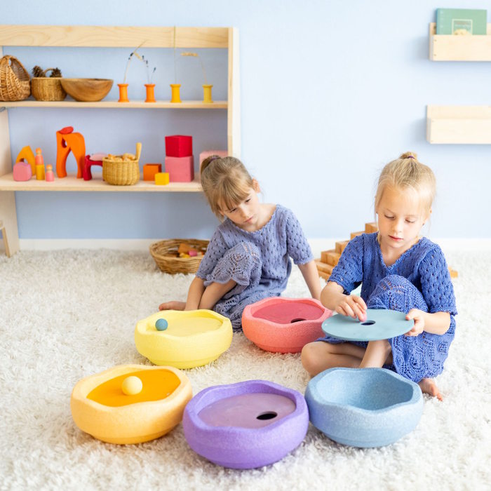 Grimm's x Stapelstein | Rolling Discs Rainbow Pastel Cool SET ASIDE at Milk Tooth Australia