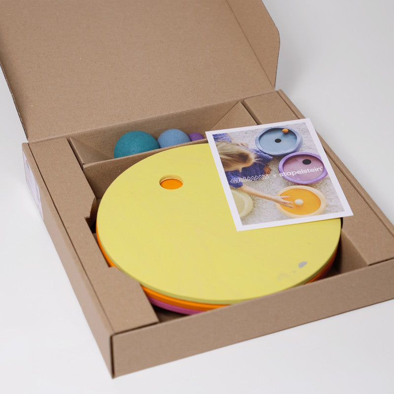 Grimm's x Stapelstein | Rolling Discs Rainbow Pastel Warm at Milk Tooth Australia