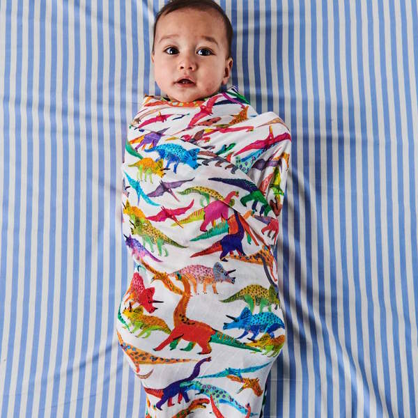 Kip and Co | Bamboo Baby Swaddle | Dino Max White at Milk Tooth