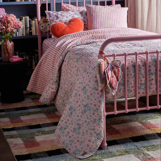 Kip and Co | Little Blue Flower Kantha Single Bedspread at Milk Tooth