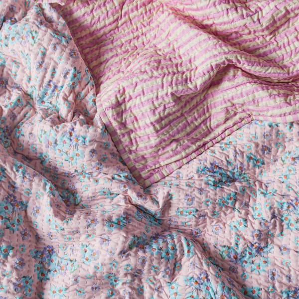 Kip and Co | Little Blue Flower Kantha Single Bedspread at Milk Tooth