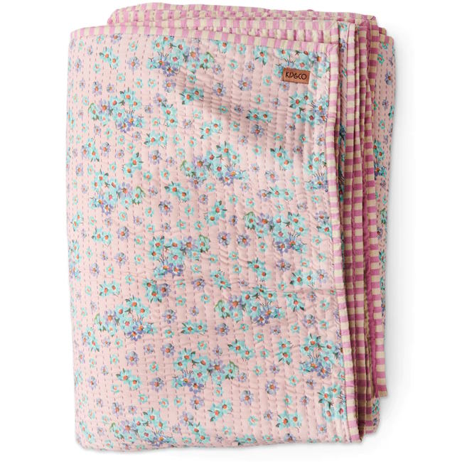 Kip and Co | Little Blue Flower Kantha Single Bedspread at Milk Tooth