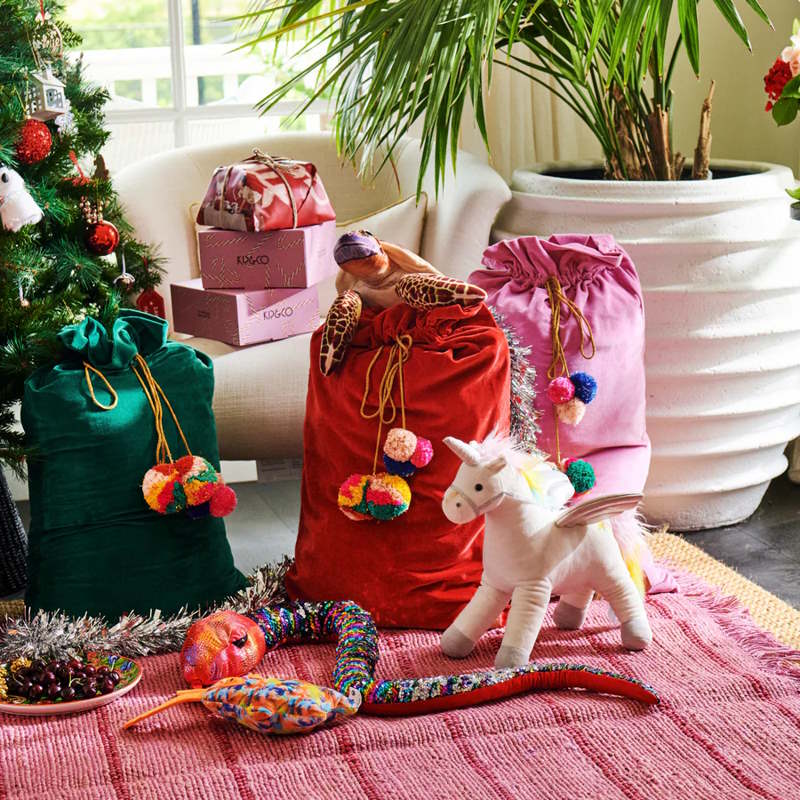 Kip and Co | Velvet Santa Sack | Jade Green at Milk Tooth Australia