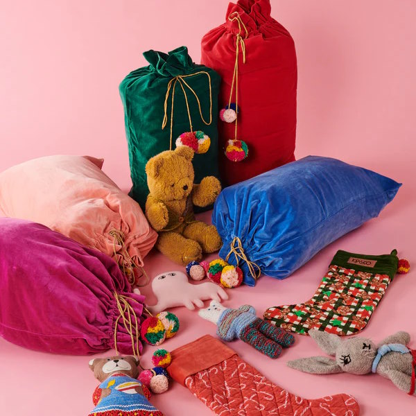 Kip and Co | Velvet Santa Sack | Jade Green at Milk Tooth