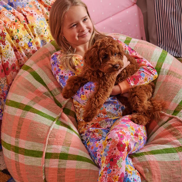 Kip and Co | Woven Beanbag Cover | Pistachio Tartan at Milk Tooth Australia