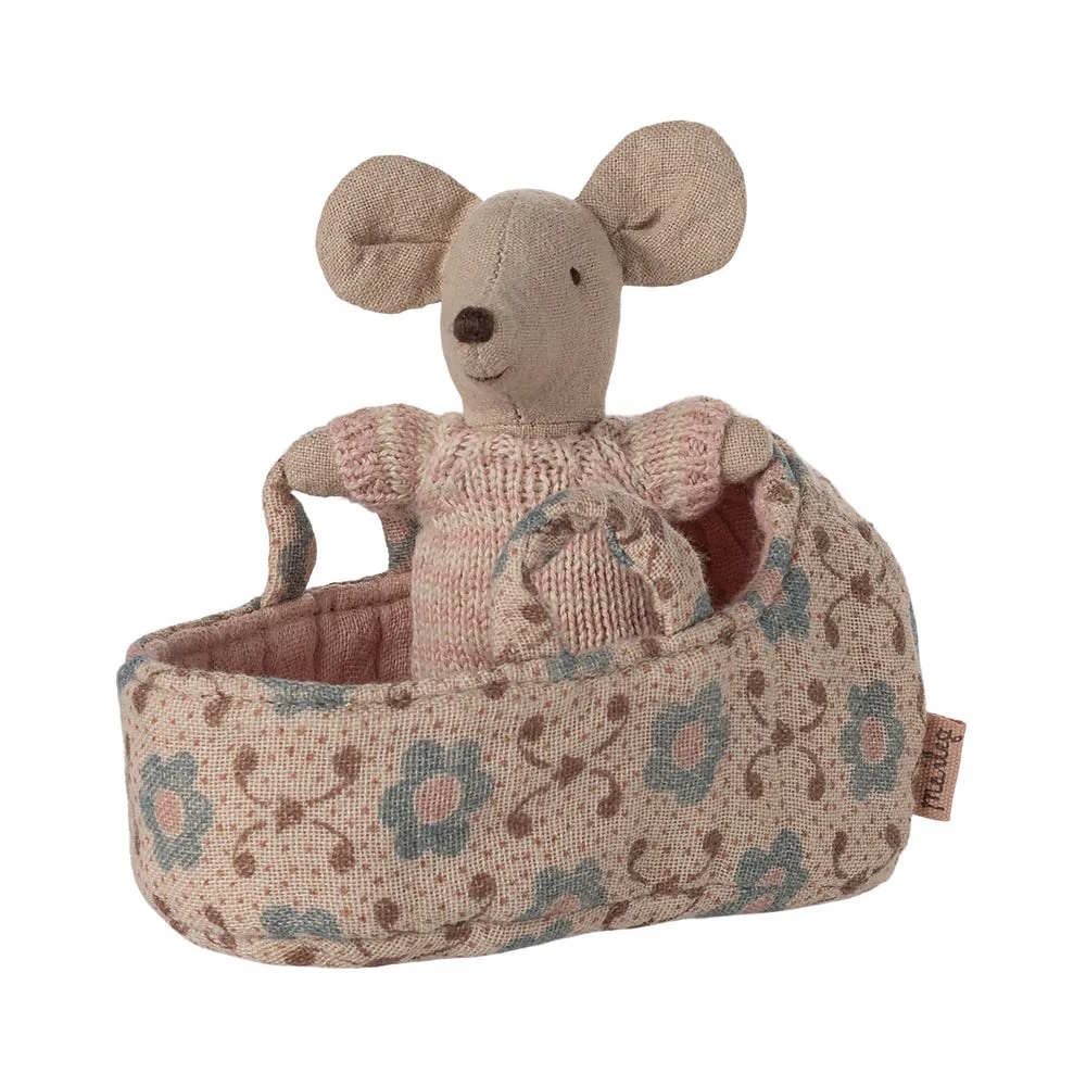 Maileg | Baby Mouse in Carry Cot Rose