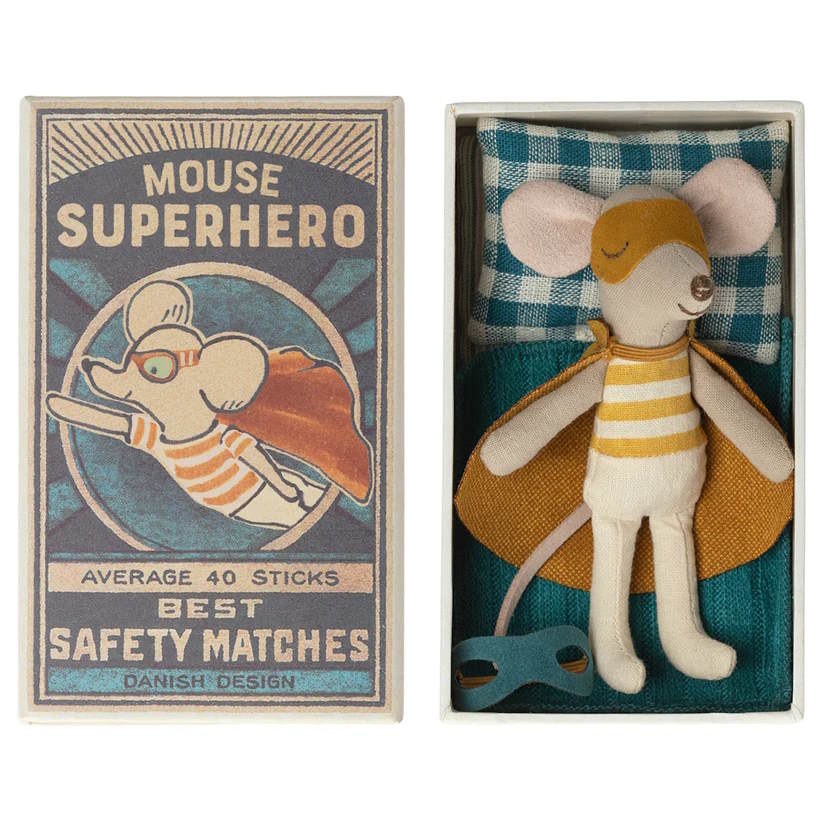Maileg | Super Hero Mouse Little Brother in Matchbox