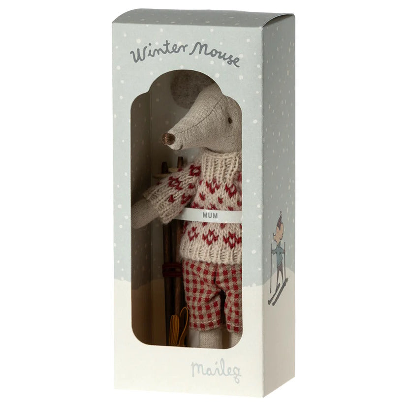 Maileg | Winter Mouse with Skis Mum at Milk Tooth