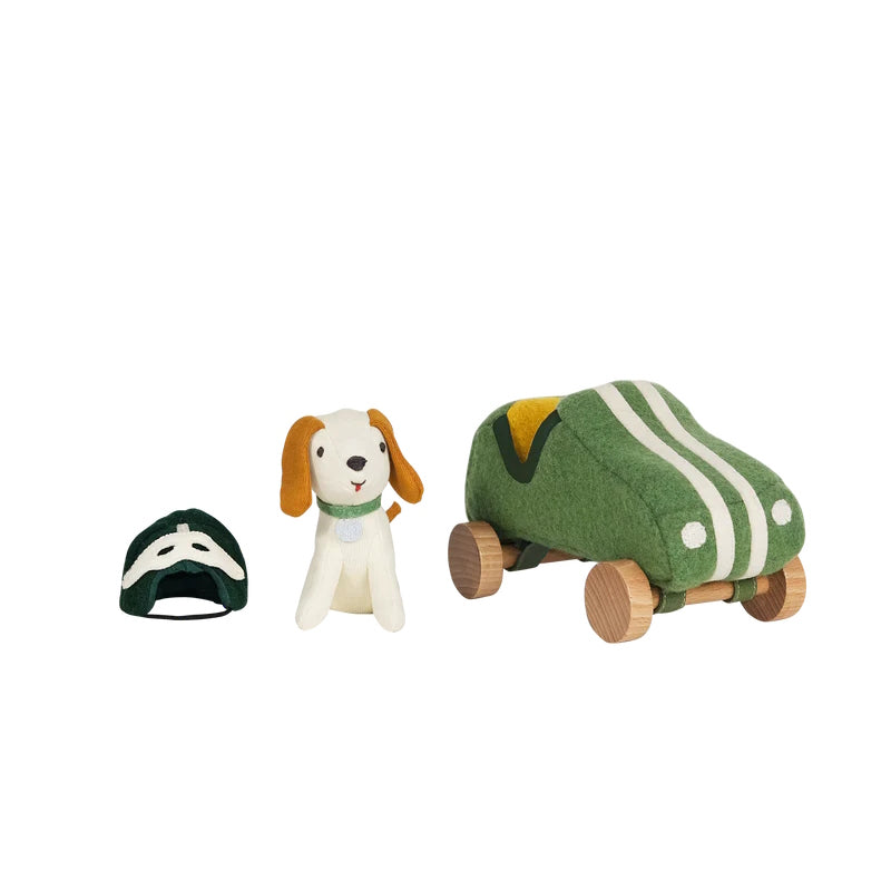 Olli Ella | Holdie Dog-Go Racer Boy Green at Milk Tooth Australia