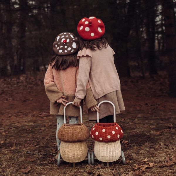 Olli Ella | Rattan Mushroom Luggy Basket Red at Milk Tooth