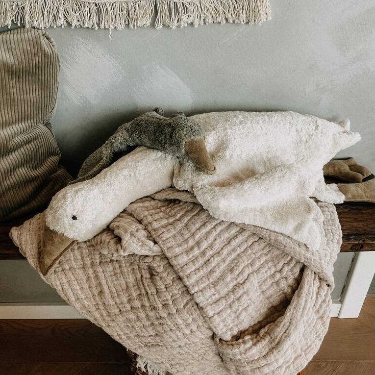 Senger | Cuddly Animal Goose Large White w/ removable heat/cool pack at Milk Tooth Australia