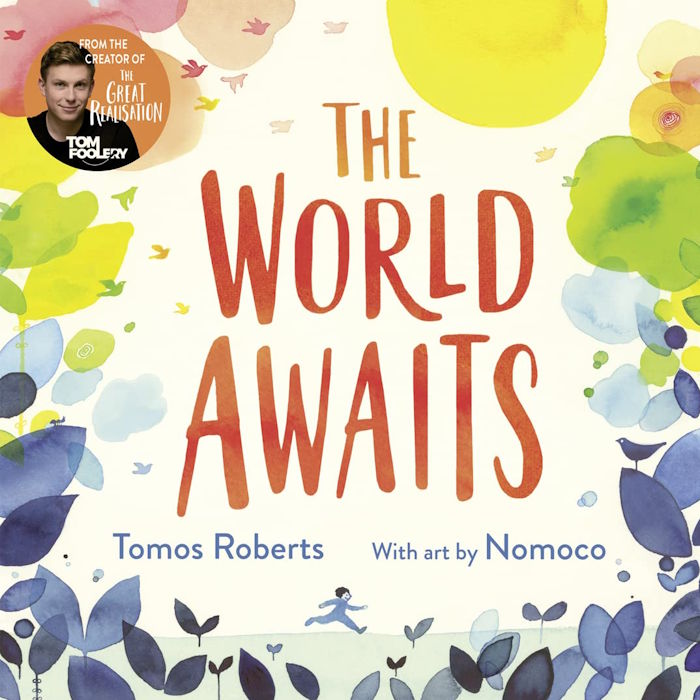 Book cover of 'The World Awaits' with colorful illustrations and text.