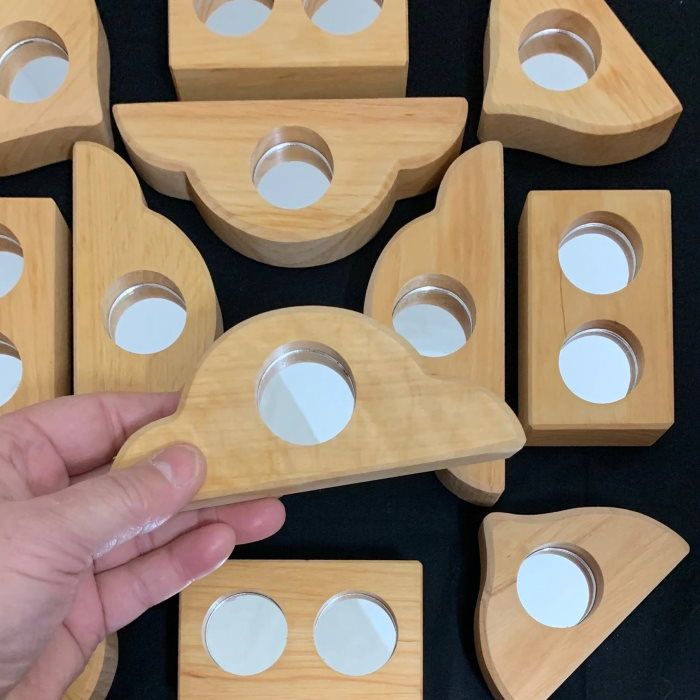Bauspiel | Mirror Blocks | 12 Blocks | Mirror SHapes | Wooden Building blocks