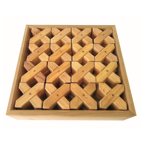 Bauspiel | X-Shapes | 24 Blocks with Tray | Cross Shaped Wooden Building Blocks