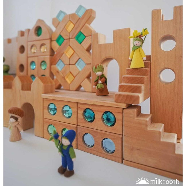 Bauspiel Castle Building Block set with Colour Street Lucite Cubes X-Shapes and Window Shapes