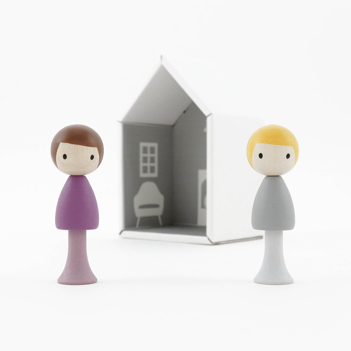 CLiCQUES | Magnetic Wooden Toys | Luca & Tom grey & purple with house
