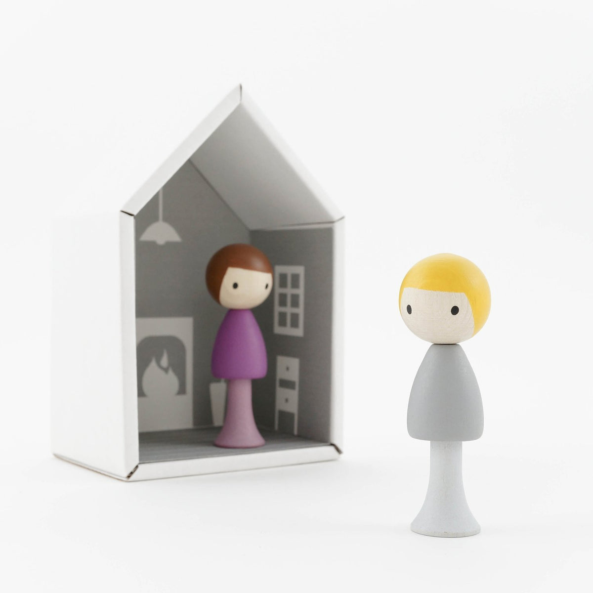 CLiCQUES | Magnetic Wooden Toys | Luca & Tom grey & purple with house