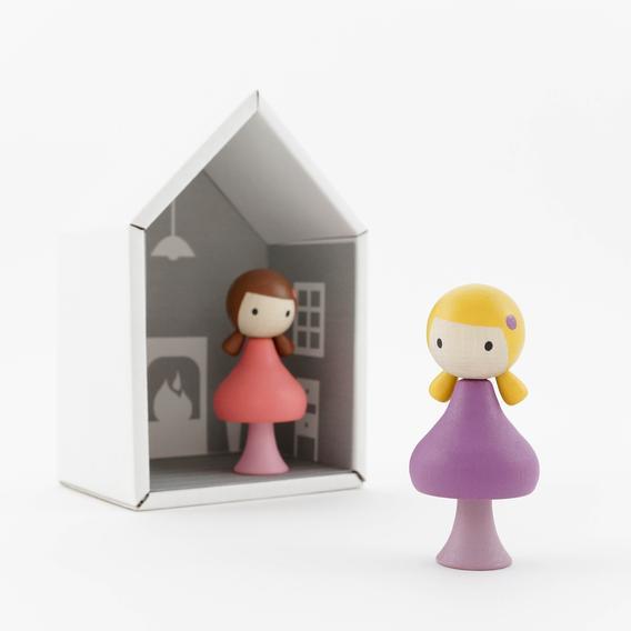 CLiCQUES | Magnetic Wooden Toy People | Lucy & Maggie pink and purple