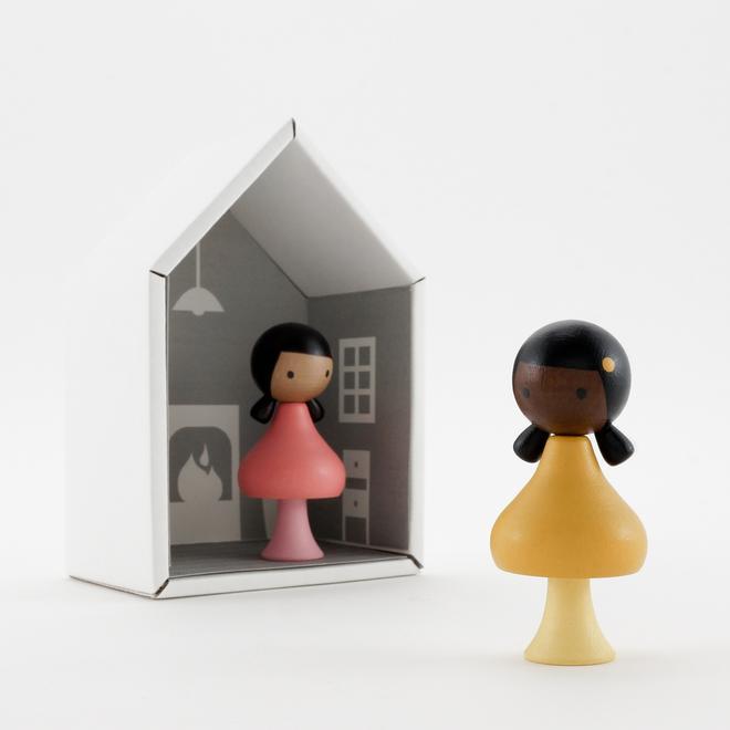 CLiCQUES | Magnetic Wooden Toys | Ruby & Coco pink & yellow girls with house