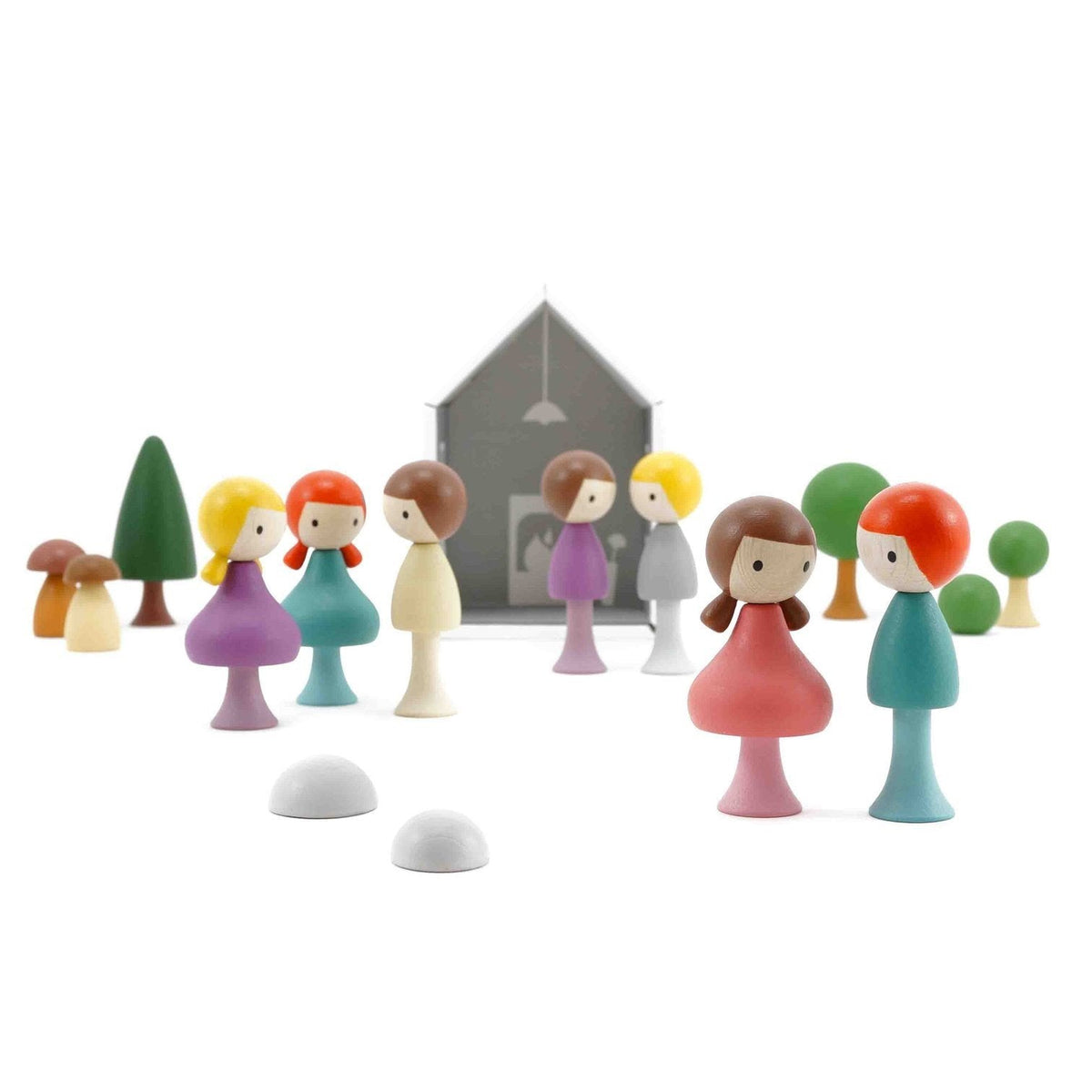 CLiCQUES | Magnetic Wooden Toy People Trees Mushrooms Bushes Stones Gardens