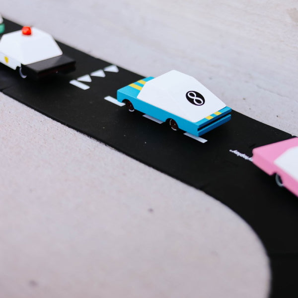 Candylab Blue Racer #8 wooden toy car at Milk Tooth