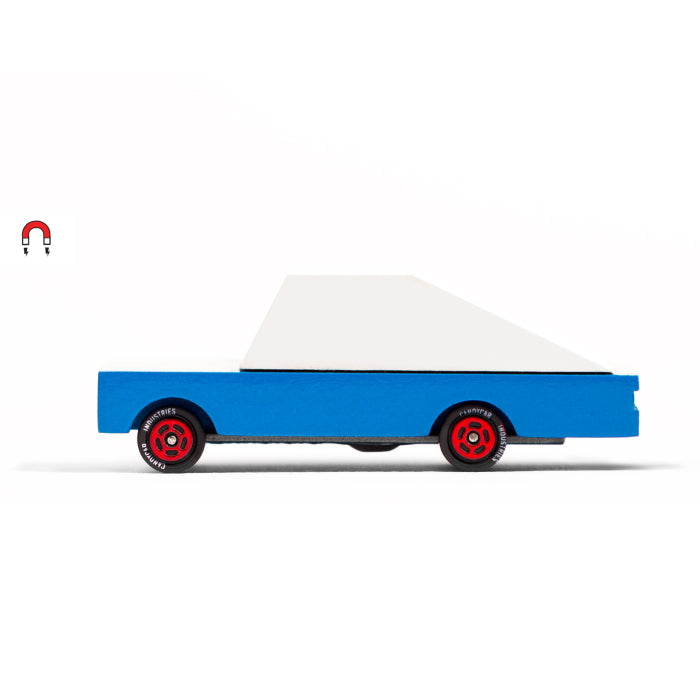Candylab Blue Racer #8 wooden toy car at Milk Tooth
