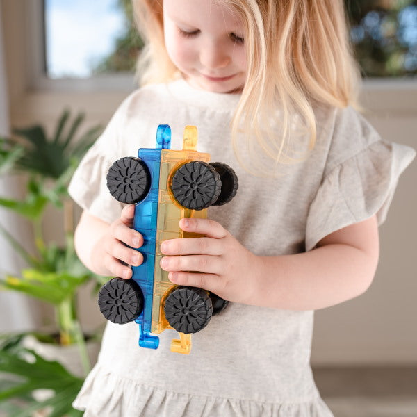 Connetix Tiles | 2 Piece Car Pack for magnetic tiles yellow and blue