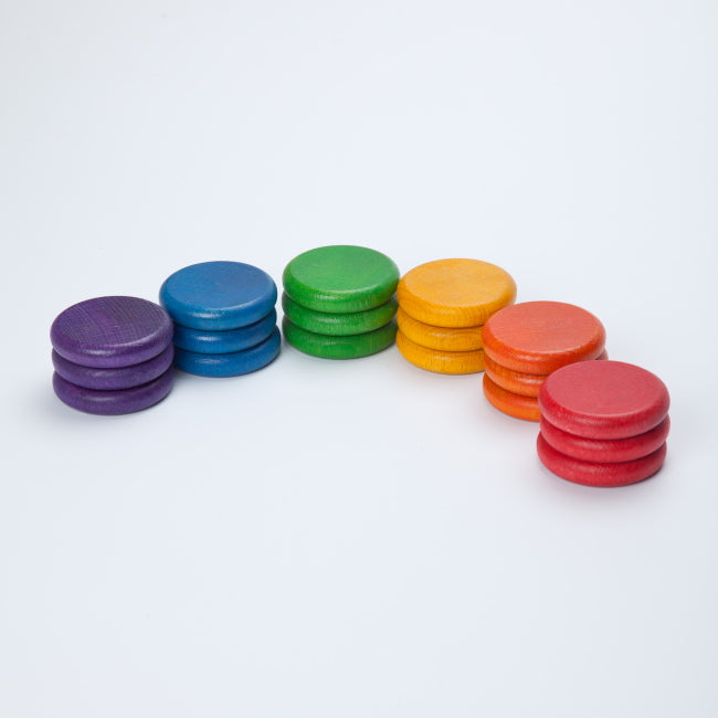 Grapat | 18 Coins | 6 Rainbow Colours wooden toys at Milk Tooth