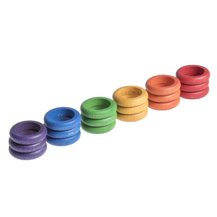 Grapat | 18 Rings in 6 Rainbow Colours wooden toys at Milk Tooth