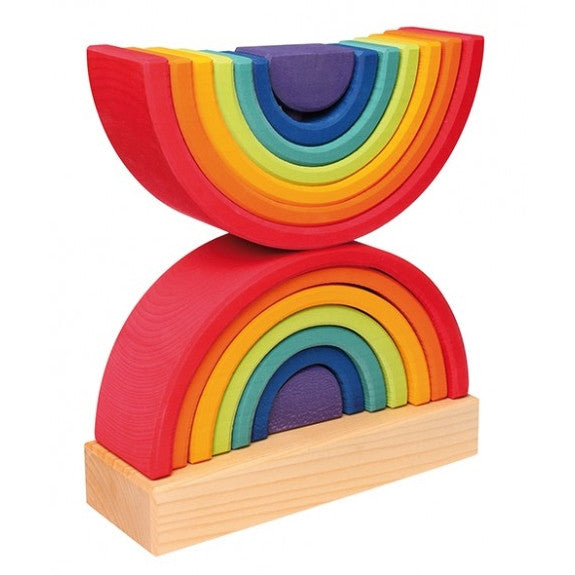 Grimm's | Wooden Rainbow Stacking Toy | Double Tower | Milk Tooth