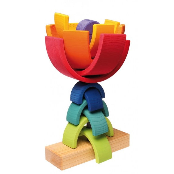 Grimm's | Double Tower | Wooden Rainbow Stacking Toy | Milk Tooth