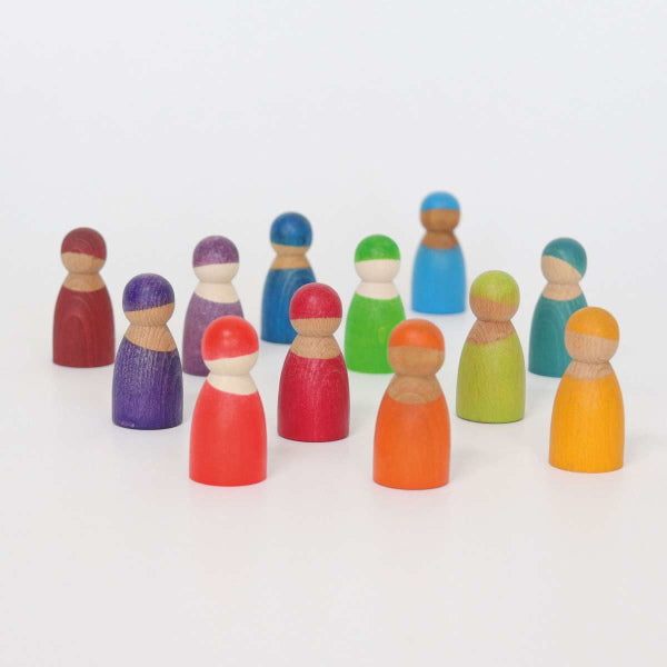 Grimm's 12 Rainbow Friends wooden peg people
