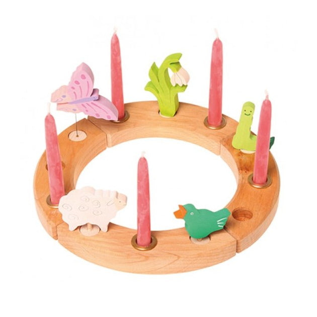 Grimm's | Birthday Ring 12 Holes Natural with candles and decorations