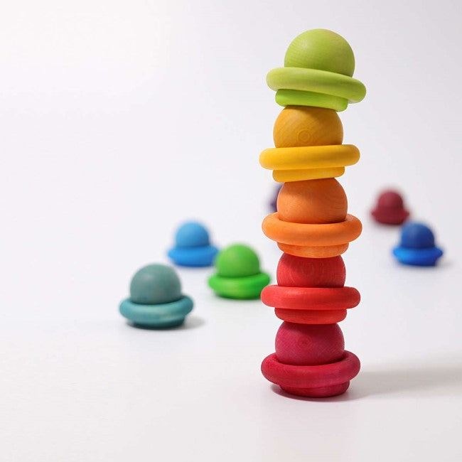 Grimm's | Building Rings | Rainbow | Set of 24 Wooden Toys