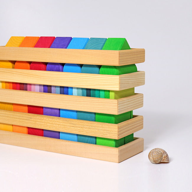 Grimm's | Building Set | Shapes & Colours frames stacked for storage